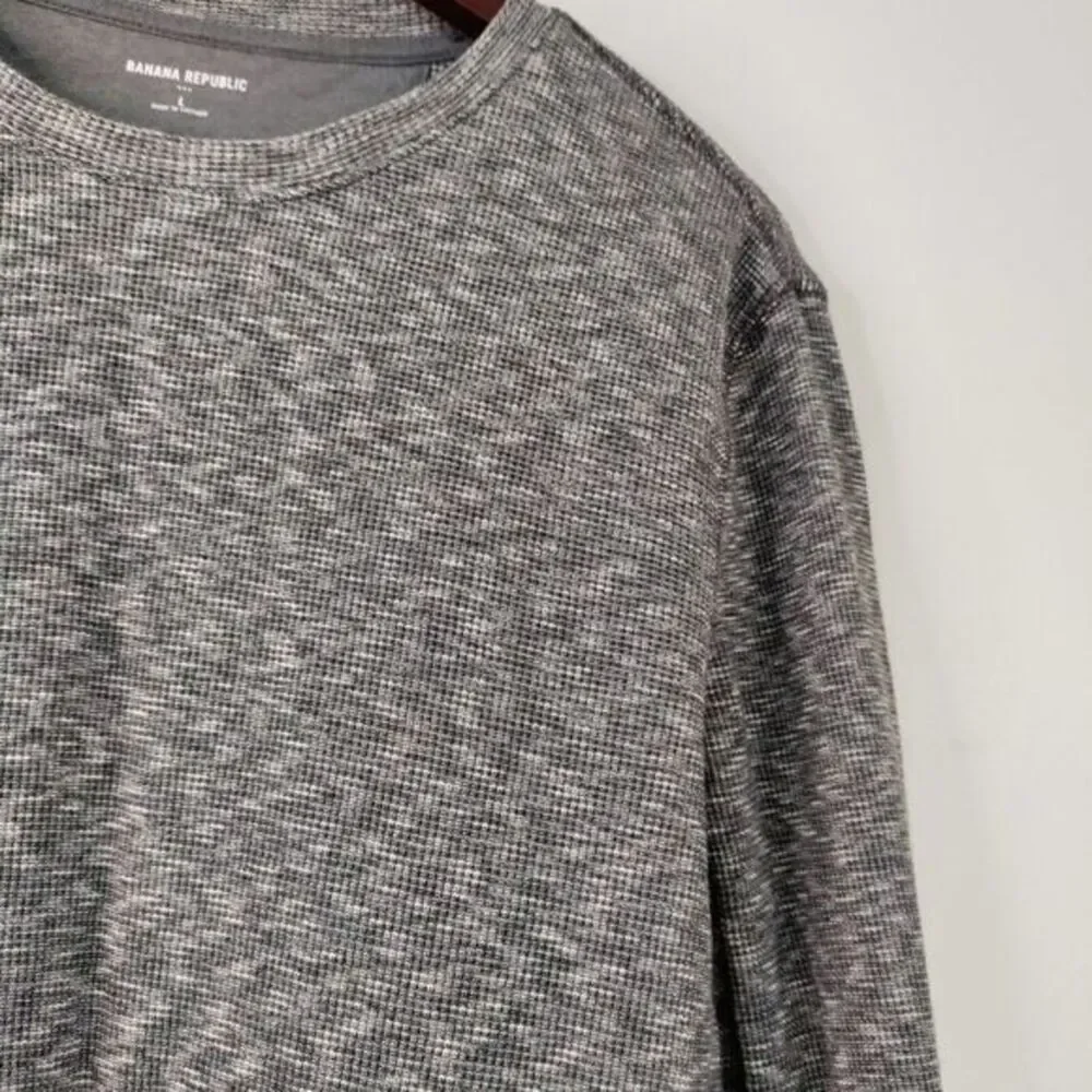 Banana Republic Men L Waffle Knit Heather Gray Long Sleeve‎ Thermal Sport Shirt